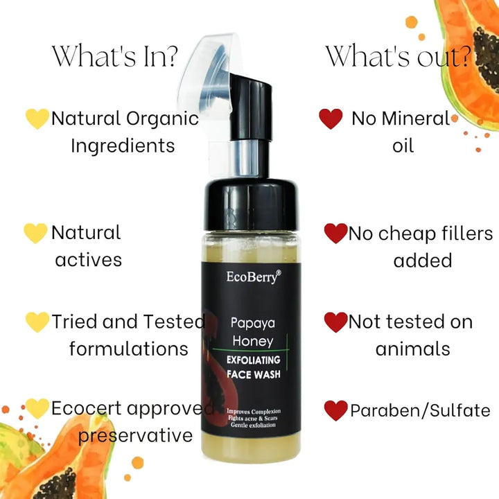 EcoBerry Papaya Honey Exfoliating Face Wash For Dull Skin, Dry Skin, Improve Complexion, Radiance, Moisturises, Exfoliation, Anti Ageing, Suits All Skin Types, Sulfate Free, Paraben Free, Veg, 150ml