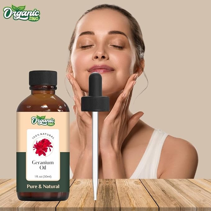 Organic Zing Geranium Essential Oil for Skin, Face, Hair Care, Aromatherapy, Diffuser, Conditioner - 30 Ml