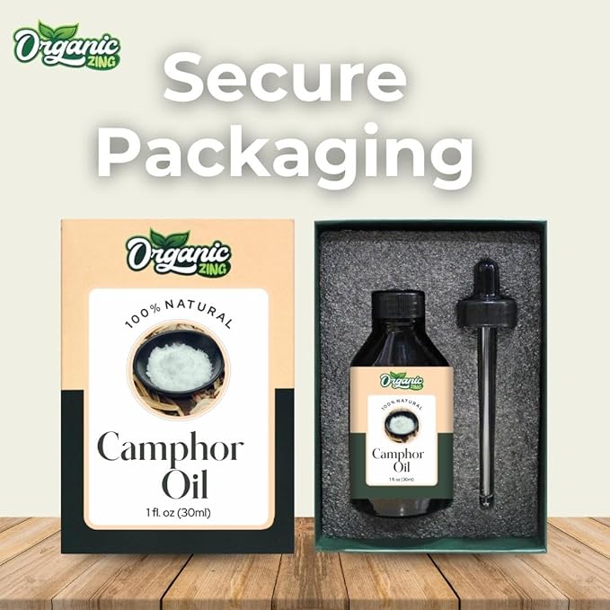 Organic Zing Camphor Essential Oil for Skin, Face, Hair Care, Aromatherapy & Massage - 30 Ml