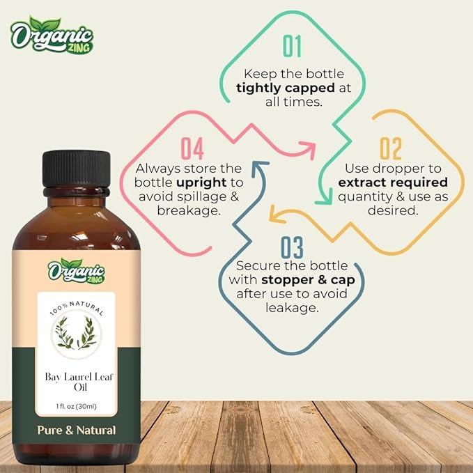 Organic Zing Bay Laurel Leaf (Laurus Nobilis) Oil | Essential Oil for Skincare, Hair Care & Massage - 30 Ml