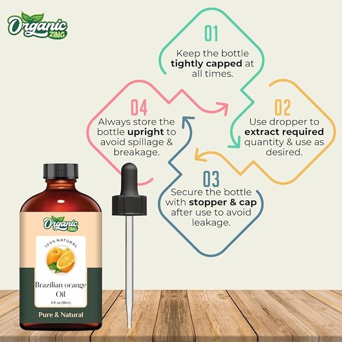 Organic Zing Brazilian Orange (Citrus Sinensis) Oil | Essential Oil for Skin Care, Aroma & Diffuser - 118 Ml