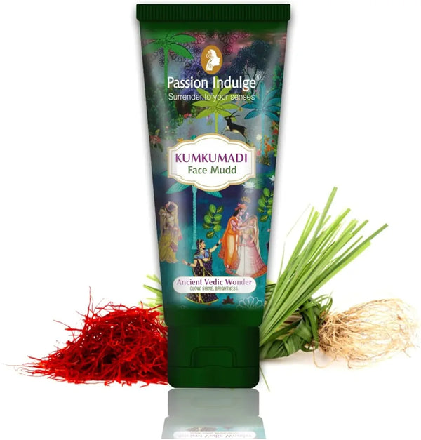 Passion Indulge Kumkumadi Natural Face Mudd Pack unisex for Anti-Aging, Glowing, shine and Brightness with Saffron, Vetiver Oil, and 16 Herbs for All Skin Types - 100gm