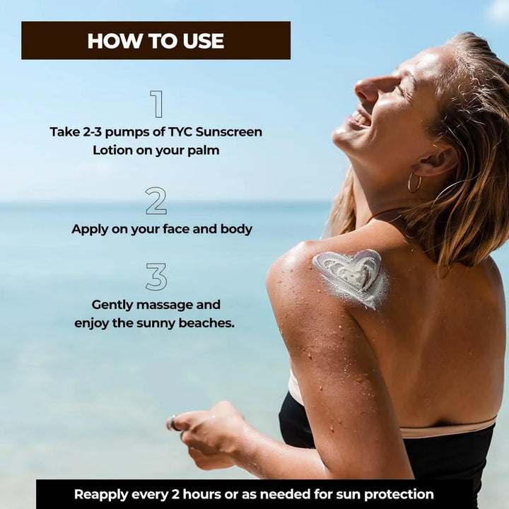 TYC - TRUST YOUR CHOICE Sunscreen Spf 60++++ Face And Body Lotion, With Coconut Oil And Niacinamide, No White Cast And Sand Proof, Hydrating Ayurvedic And Natural, For All Skin Types 