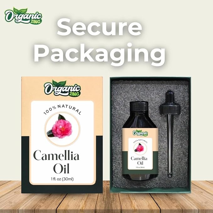 Organic Zing Camellia Essential Oil for Skin, Face, Hair Care, Shampoo, Face Cleanser - 30 Ml