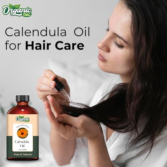 Organic Zing Calendula (Calendula Officinalis) Oil | Essential Oil for Skincare, Hair Care & Massage - 118 Ml