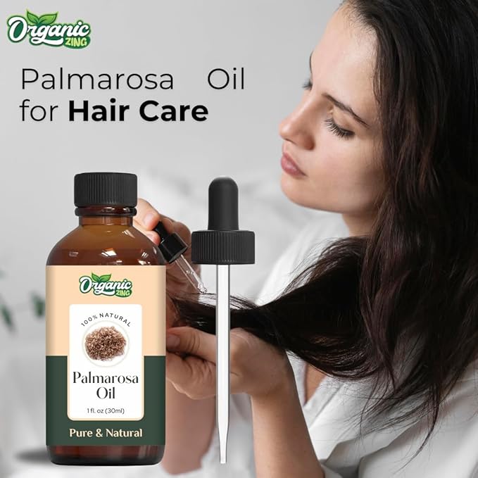 Organic Zing Palmarosa (Cymbopogon Martinii) Oil | Essential Oil for Aroma, Diffusers, Skincare & Hair Care - 30 Ml