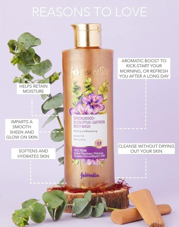 Fabessentials Sandalwood Eucalyptus Saffron Body Wash - 250 ml – Veeha ...