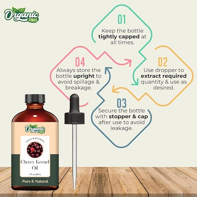 Organic Zing Cherry Kernel (Prunus Avium) Oil | Carrier Oil for Skincare, Hair Care, Aroma & Diffusers - 118 Ml