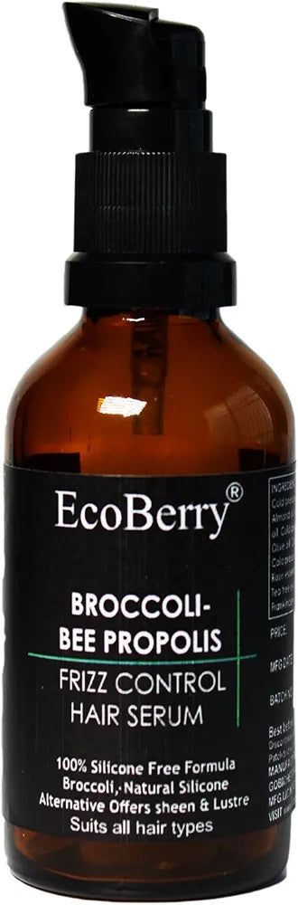 EcoBerry Broccoli Bee Propolis Frizz Control Hair Serum, Moroccan Argan Oil, Enhances Shine Strengthens Hair Follicles, Natural Conditioner & Silicone Alternative, Chemical/Silicone/Paraben Free, Veg
