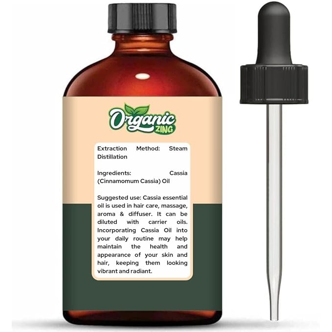 Organic Zing Cassia (Cinnamomum Cassia) Oil | Essential Oil for Hair Care, Massage, Aroma & Diffuser - 118 Ml