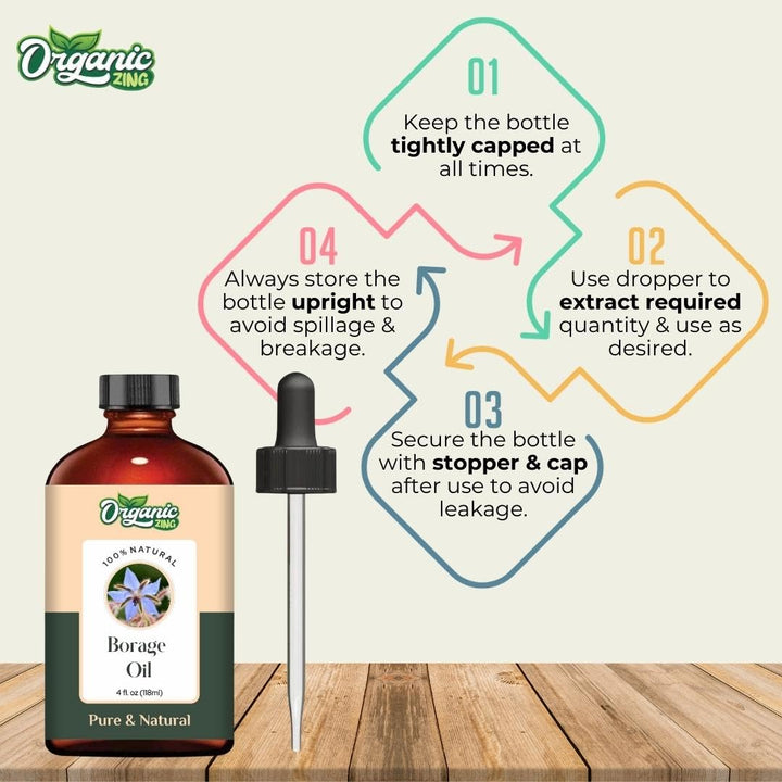 Organic Zing Borage (Borago Officinalis) Oil | Carrier Oil for Skincare, Hair Care & Massage - 118 Ml