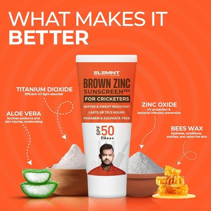 Elemnt Brown Zinc Sunscreen for Cricketers SPF 50 - 25 gms