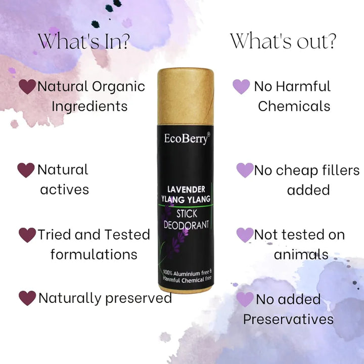 EcoBerry Lavender Ylang Ylang Natural Deodorant | Organic, Neutralises Body Odour, Irritation Free, Aluminium Free, Paraben Free, Chemical Free, Cruelty Free, Mineral Oil Free, Phthalate Free, Artificial Color and Fragrance Free, Preservative Free, Veg
