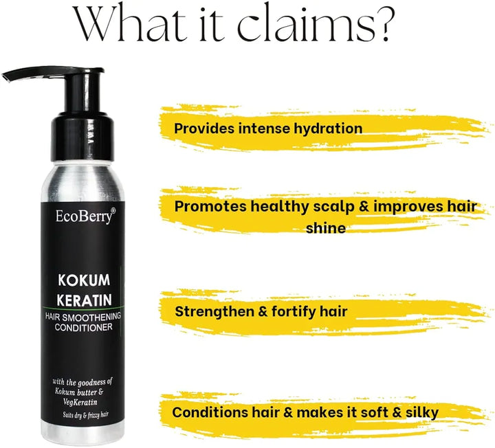 EcoBerry Kokum Keratin Hair Conditioner For Hair Conditioning Men & Women | Intense Hydration | 100% Pure, Natural & Handmade, Chemical Free Silicone Free Paraben Free | Vegan 100ml