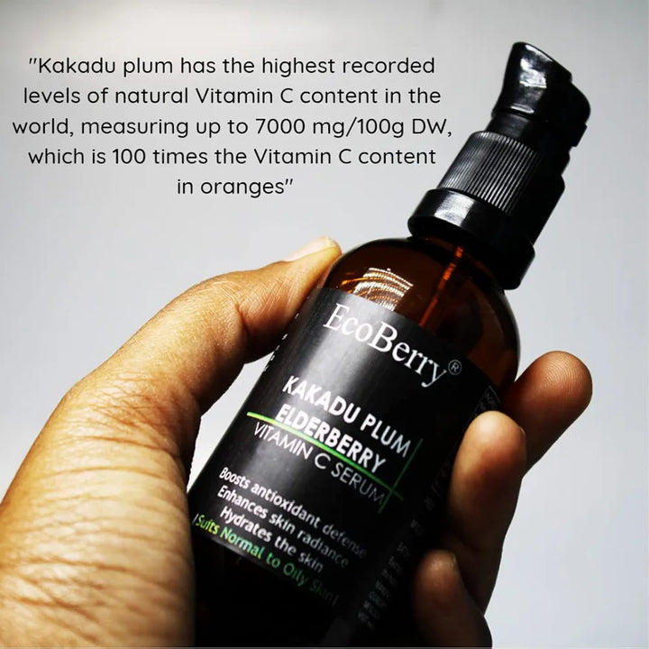 EcoBerry Kakadu Plum Elderberry Vitamin C Serum For Brightening & Glowing Skin, Natural Plant Based Vitamin C Formulation For Men & Women, Chemical Free, Preservative Free, Paraben Free, Vegan