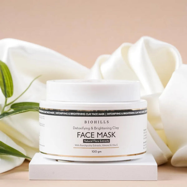Biohills Skin Detoxing & Brightening Face Mask 100gm | Saffron, Niacinamide & Almond Oil for Radiance & Hydration | Rose, Jasmine, Kewra & Marigold for Soothing & Nourishment