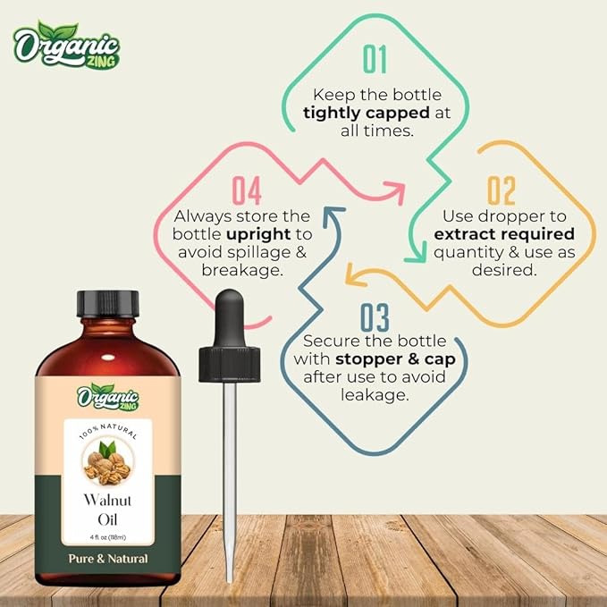 Organic Zing Walnut (Juglans Regia) Oil | Carrier Oil for Skincare & Haircare - 118 Ml