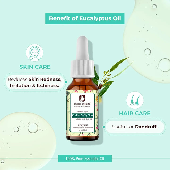 Passion Indulge Eucalyptus Essential Oil for Skin Eruptions, Acne, Oily Skin and Hair Dandruff - 10ml