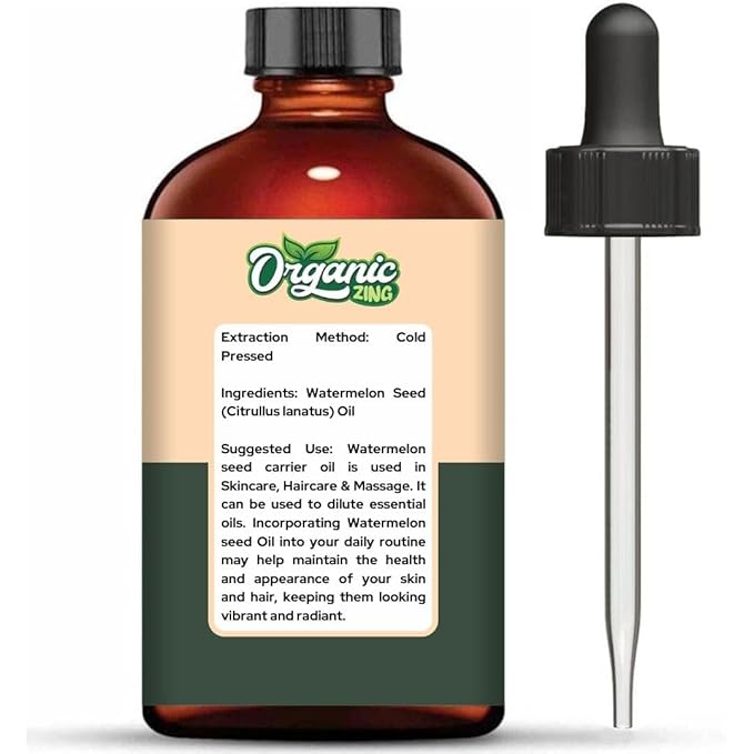 Organic Zing Watermelon Seed (Citrullus Lanatus) Oil | Carrier Oil for Skincare, Haircare & Massage - 118 Ml