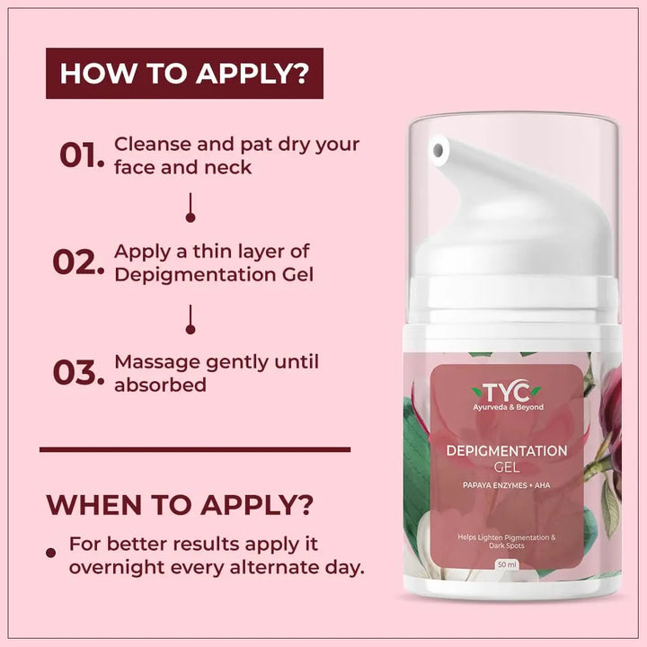 TYC - TRUST YOUR CHOICE Depigmentation Gel with 4% AHA and Papaya Enzymes, Reduces Pigmentation, Dark Spots, and Acne Marks, Glass Skin Effect, For Unisex, Pack of 1 