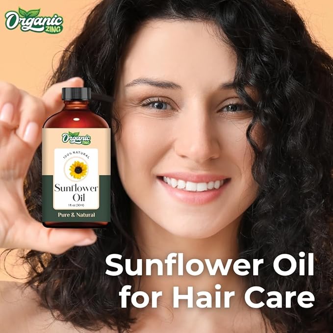 Organic Zing Sunflower (Helianthus) Oil | Carrier Oil for Skincare, Haircare, Massage - 30 Ml