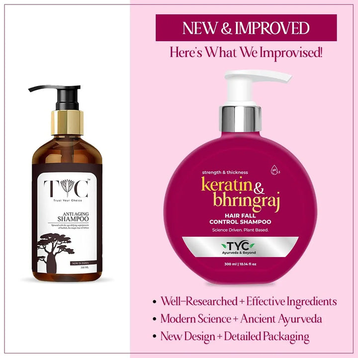 TYC - TRUST YOUR CHOICE Ayurvedic Hair Fall Control Shampoo With Plant Keratin And Bhringraj|3-In-1 Organic Shampoo With Conditioner|Sulphate Free|Helps Reduce Hair Breakage And Hair Thinning|Ph 5.5