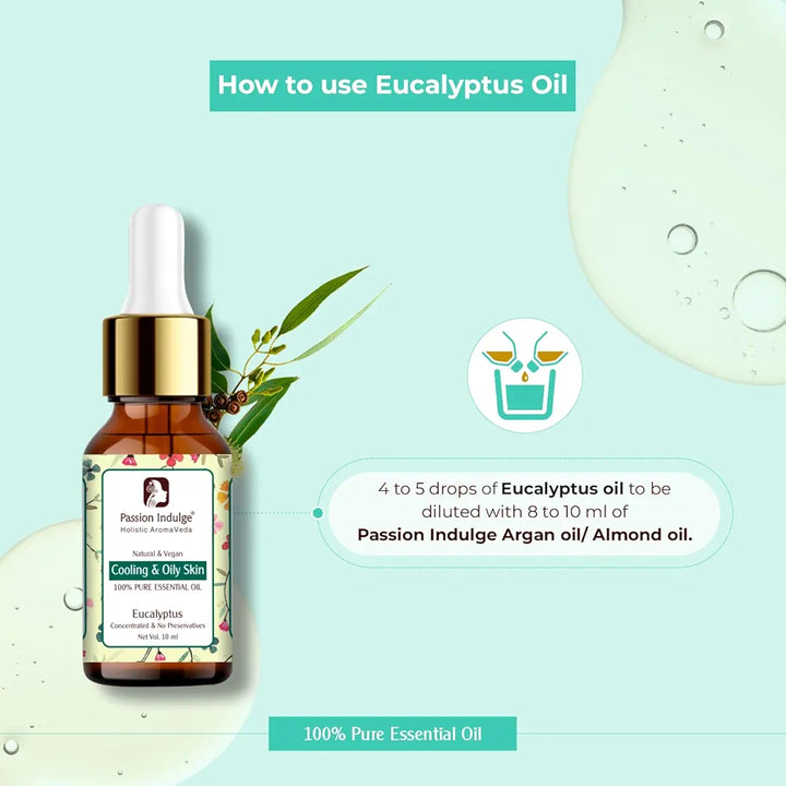 Passion Indulge Eucalyptus Essential Oil for Skin Eruptions, Acne, Oily Skin and Hair Dandruff - 10ml