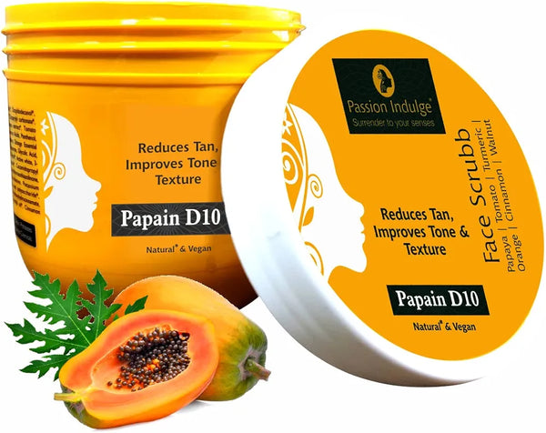 Passion Indulge Natural Papain D10 Face Scrub | Reduces Tan | Improves Tone & Texture| Remove Dead Skin Cells | Vegan | All Skin Types 