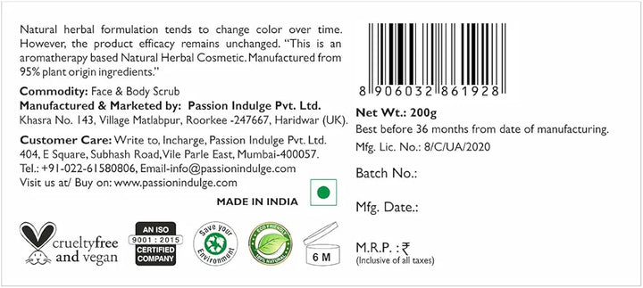 Passion Indulge Natural Papain D10 Face Scrub | Reduces Tan | Improves Tone & Texture| Remove Dead Skin Cells | Vegan | All Skin Types 