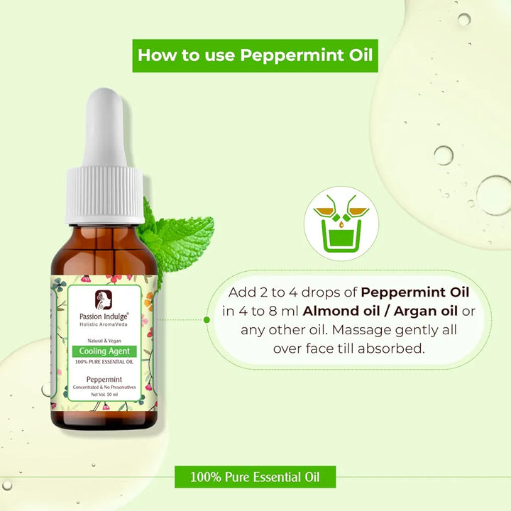 Passion Indulge Peppermint Essential Oil for Reduces Redness, Irritation, Itchiness and Cooling Effect on Skin - 10ml