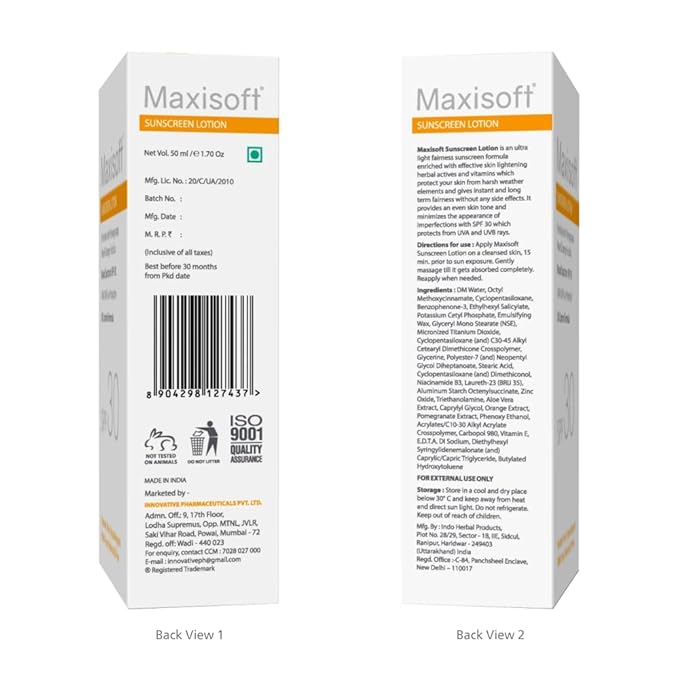 Maxisoft Sunscreen Lotion Spf 30 for All Skin Types Including Oily & Dry Skin - 50 Ml