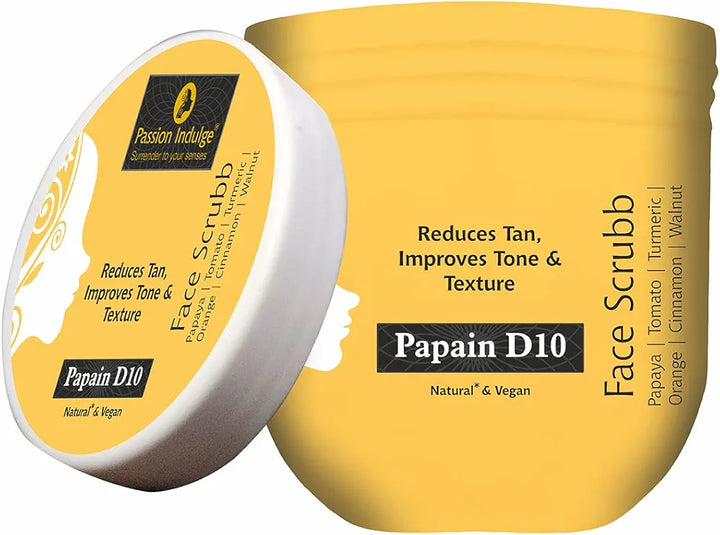 Passion Indulge Natural Papain D10 Face Scrub | Reduces Tan | Improves Tone & Texture| Remove Dead Skin Cells | Vegan | All Skin Types 
