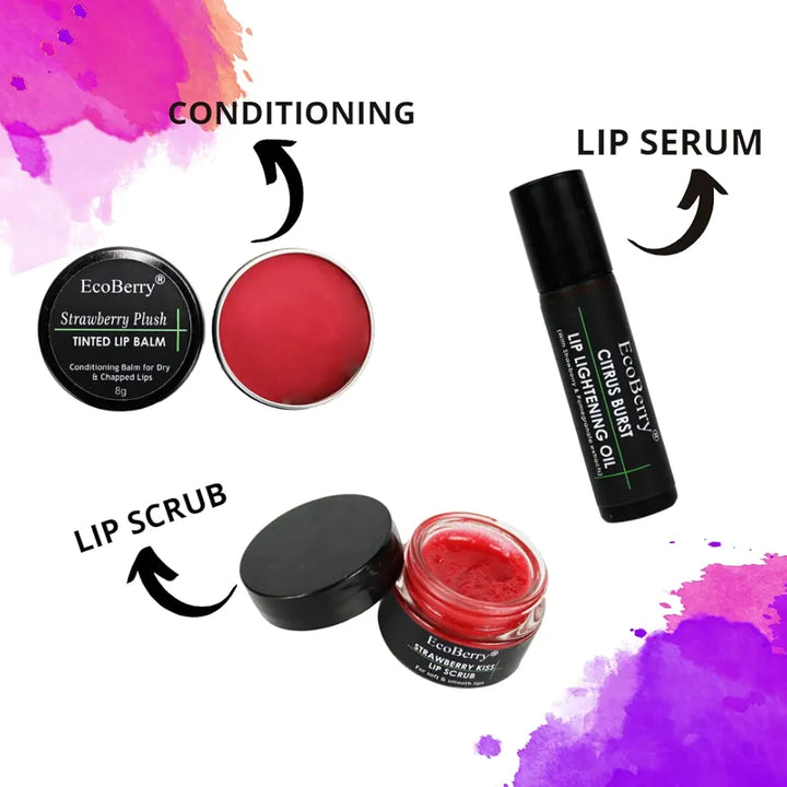 EcoBerry Strawberry Plush Tinted Lip Balm For Natural Pink Lips Dry, chapped Lips | Moisturizing Conditioning Natural SPF | Enriched with Strawberry extracts, Vitamin E & Shea butter 100% Pure, Natural & Handmade, Mineral Oil Free, Preservative Free, Paraben Free | Veg