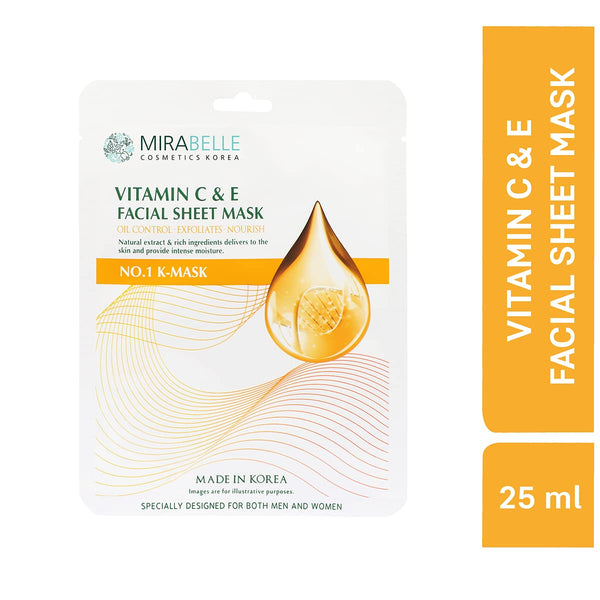 Mirabelle Vitamin C & E Korean Face Sheet Mask - 25 ml(Pack of 2)