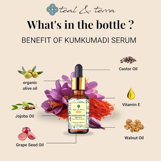 Teal & Terra Ayurvedic Kumkumadi Face Oil Night Serum - 30 Ml