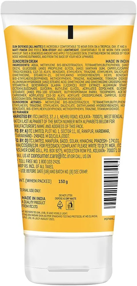 Dermafique Sun Defense All Matte, SPF 50, PA +++ Sunscreen 150g, for Normal - Oily Skin, 360 degree Sun Spectrum Protection, Prevents Tanning & Photaging, Protects from UVA,UVB,IR & Visible Light, Dermatologist Tested on Indian Skin, for Men & Women
