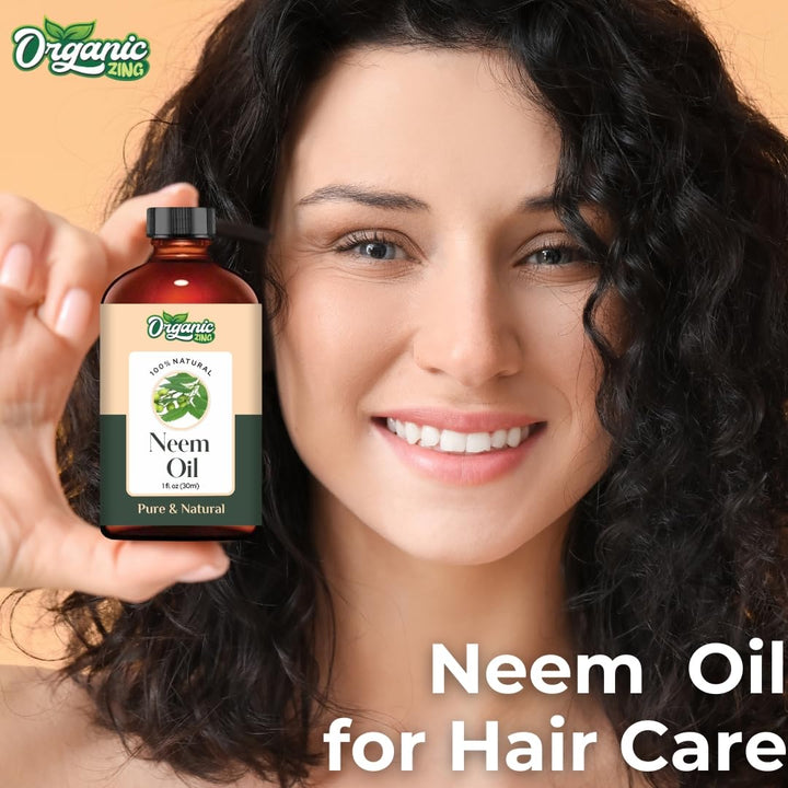 Organic Zing Neem (Azadirachta Indica) Oil | Carrier Oil for Skin Care & Hair Care - 30 Ml