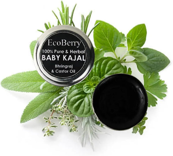 EcoBerry Baby Kajal with Bhringraj & Castor Oil | Baby Kajal for new born Organic | Lead & Paraben Free | No Artificial Colors | 100% Pure, Natural & Handmade | Preservative Free | Vegan | 5g