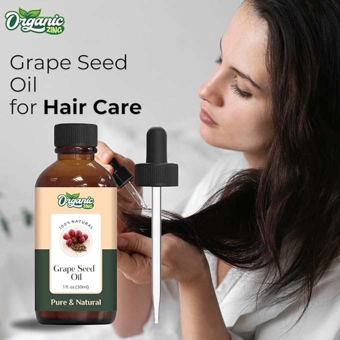 Organic Zing Grape Seed (Vitis Vinifera) Oil | Carrier Oil for Skincare, Hair Care & Massage- 30 Ml