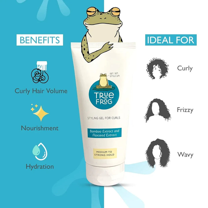 TRue FRoG Styling Gel for Curls for Curly Wavy Hair with Bamboo Extract and Jojoba Ester, Frizz Control, Silicone free, Phthalate free & Paraben free - 150ml