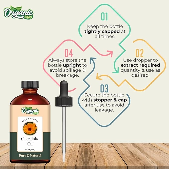 Organic Zing Calendula (Calendula Officinalis) Oil | Essential Oil for Skincare, Hair Care & Massage - 118 Ml