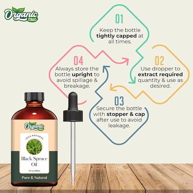 Organic Zing Black Spruce (Picea Mariana) Oil | Essential Oil for Massage, Aroma & Diffuser - 118 Ml