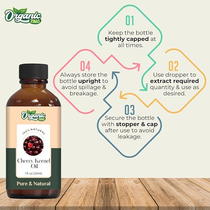Organic Zing Cherry Kernel (Prunus Avium) Oil | Carrier Oil for Skincare, Hair Care, Aroma & Diffusers - 30 Ml