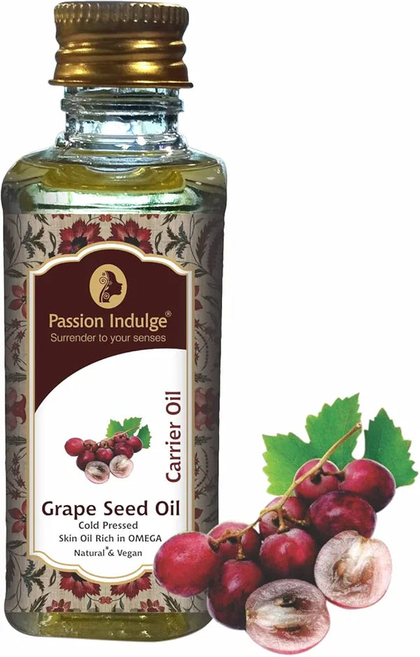 Passion Indulge Natural Grape Seed Carrier Oil for Skin, Face | Dark Circles | Natural Oil | No Additive No Fragrance | Organic Certified Carrier Oil, 60 ml