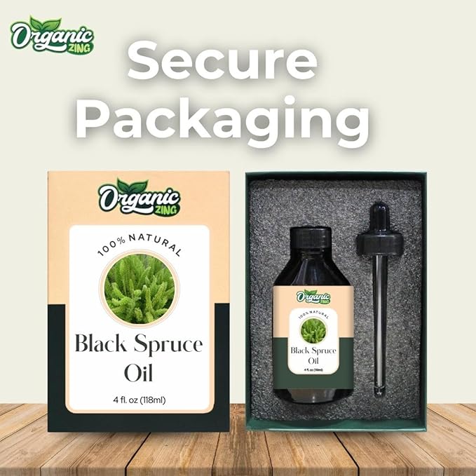 Organic Zing Black Spruce (Picea Mariana) Oil | Essential Oil for Massage, Aroma & Diffuser - 118 Ml