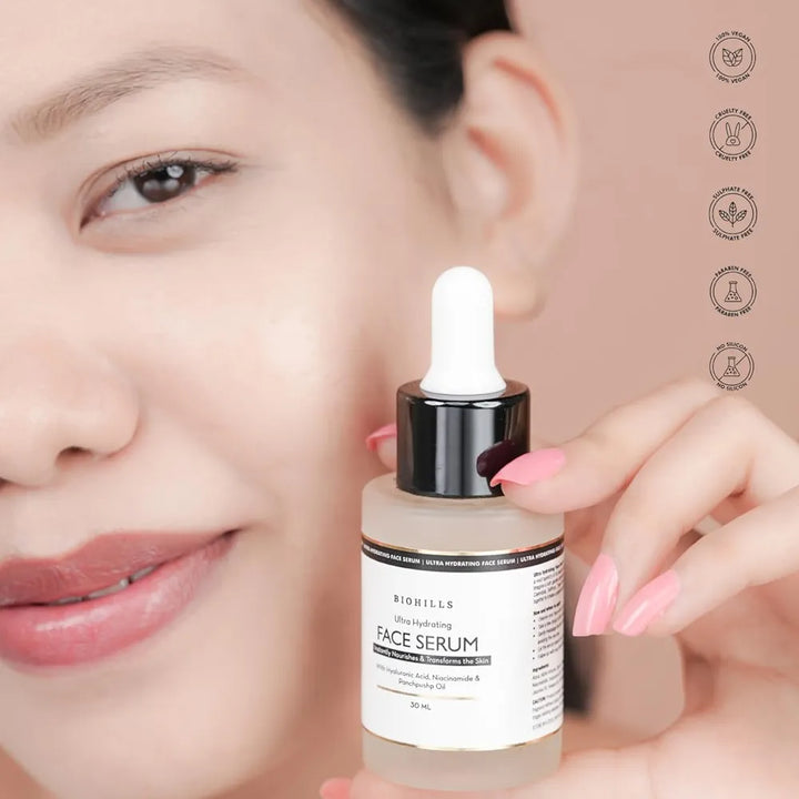 Biohills Ultra Hydrating Face Serum | 30ml | Hyaluronic Acid, Niacinamide & Kewra for Deep Moisture & Skin Barrier Repair | Rose & Jasmine for Soothing & Radiance