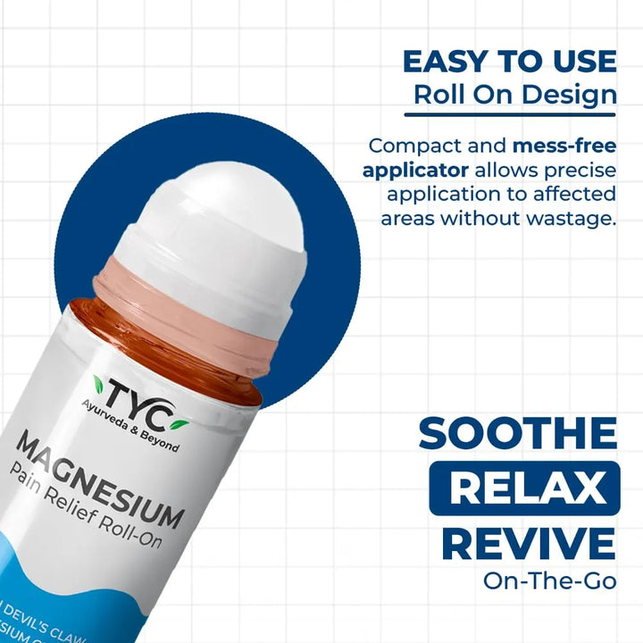 TYC - Trust Your Choice Magnesium Pain Relief Roll-On, Instant Relief for Back, Joint, Knee, Neck Pain, Muscle Stiffness and Sports Injuries with Natural Ingredients, Pack of 1 