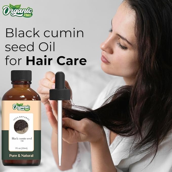 Organic Zing Black Cumin Seed Essential Oil for Skin, Face, Hair Care, Shampoo, Aromatherapy - 30 Ml