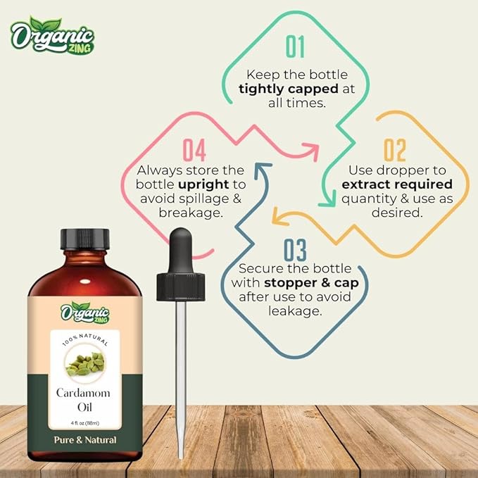Organic Zing Cardamom (Elettaria Cardamomum) Oil | Essential Oil for Skincare, Massage, Aroma & Diffuser - 118 Ml