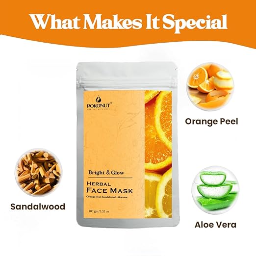 Pokonut Bright and Glow Orange Face Pack Powder - 100 gms